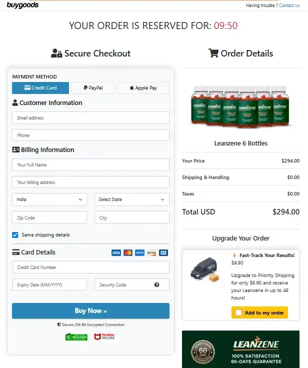 Leanzene Leanzene Order Page